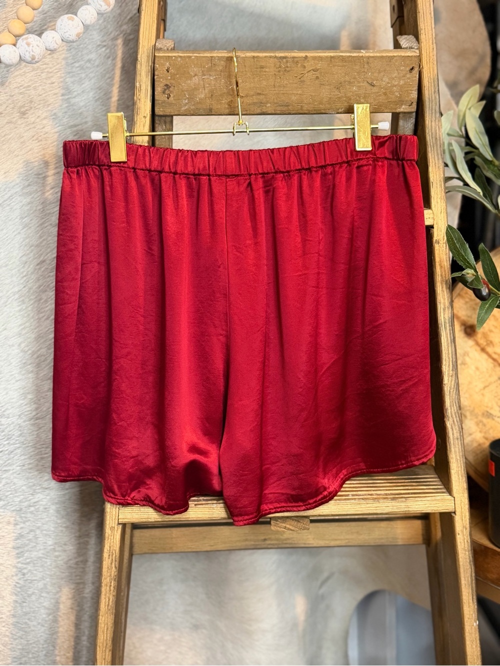 PJ Harlow “Brittany” shorts | Silky Red Elastic-Waist Shorts for Women - Picture 2 of 4